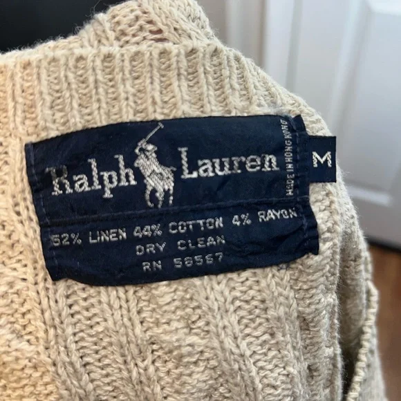 Ralph Lauren Women’s Medium Beige Linen Cotton Knit Short Sleeve Sweater Top M - Picture 7 of 11